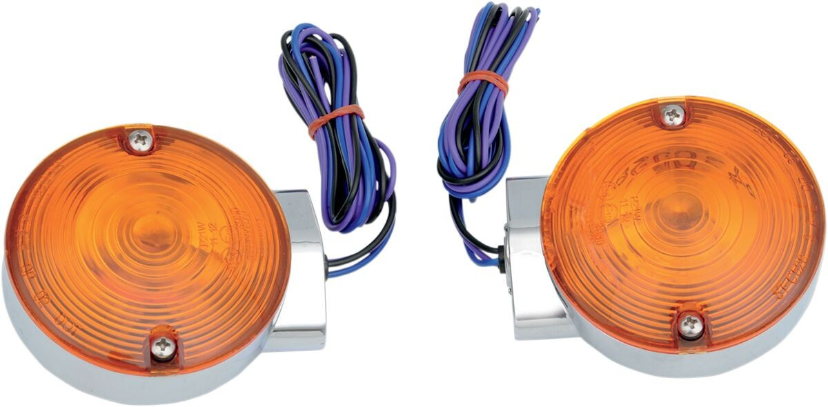 Drag Specialties Replacement Front Turn Signals Flat Chrome/ Amber Len