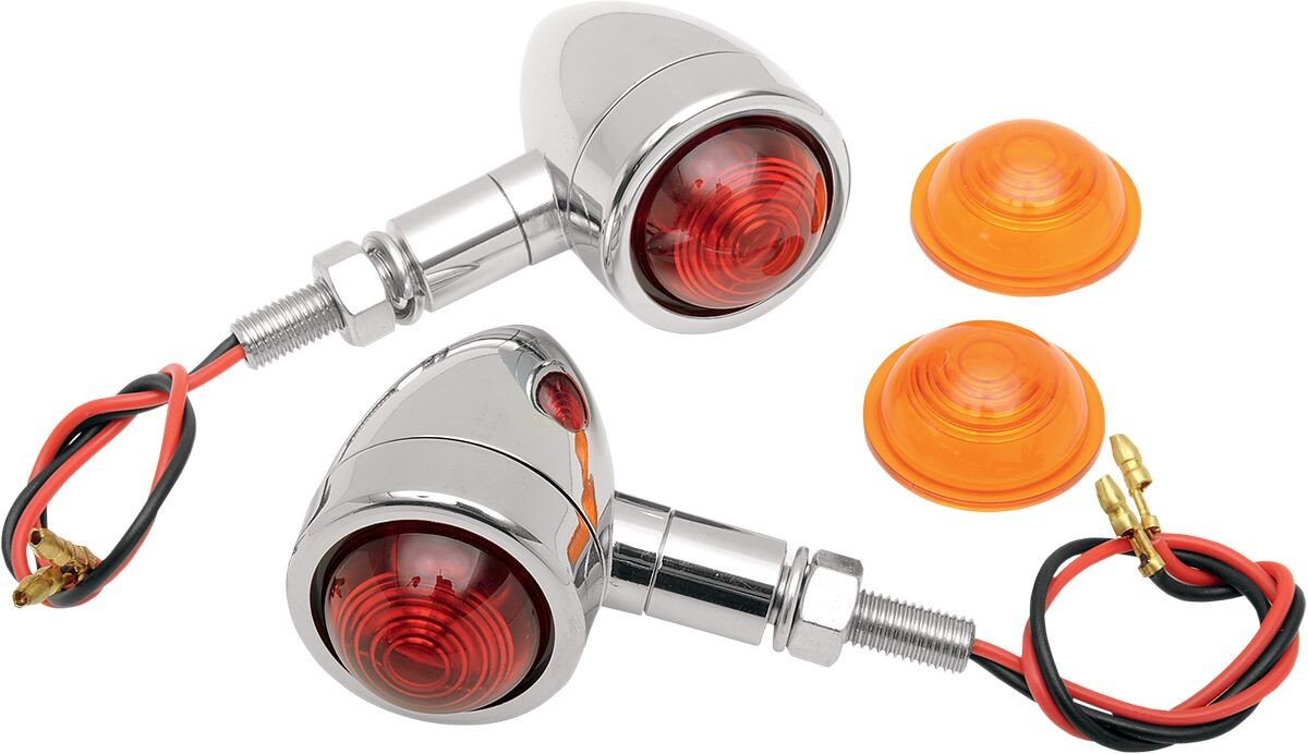 Drag Specialties Mini-Bullet Marker Lights Amber/Red Lens Chrome Light