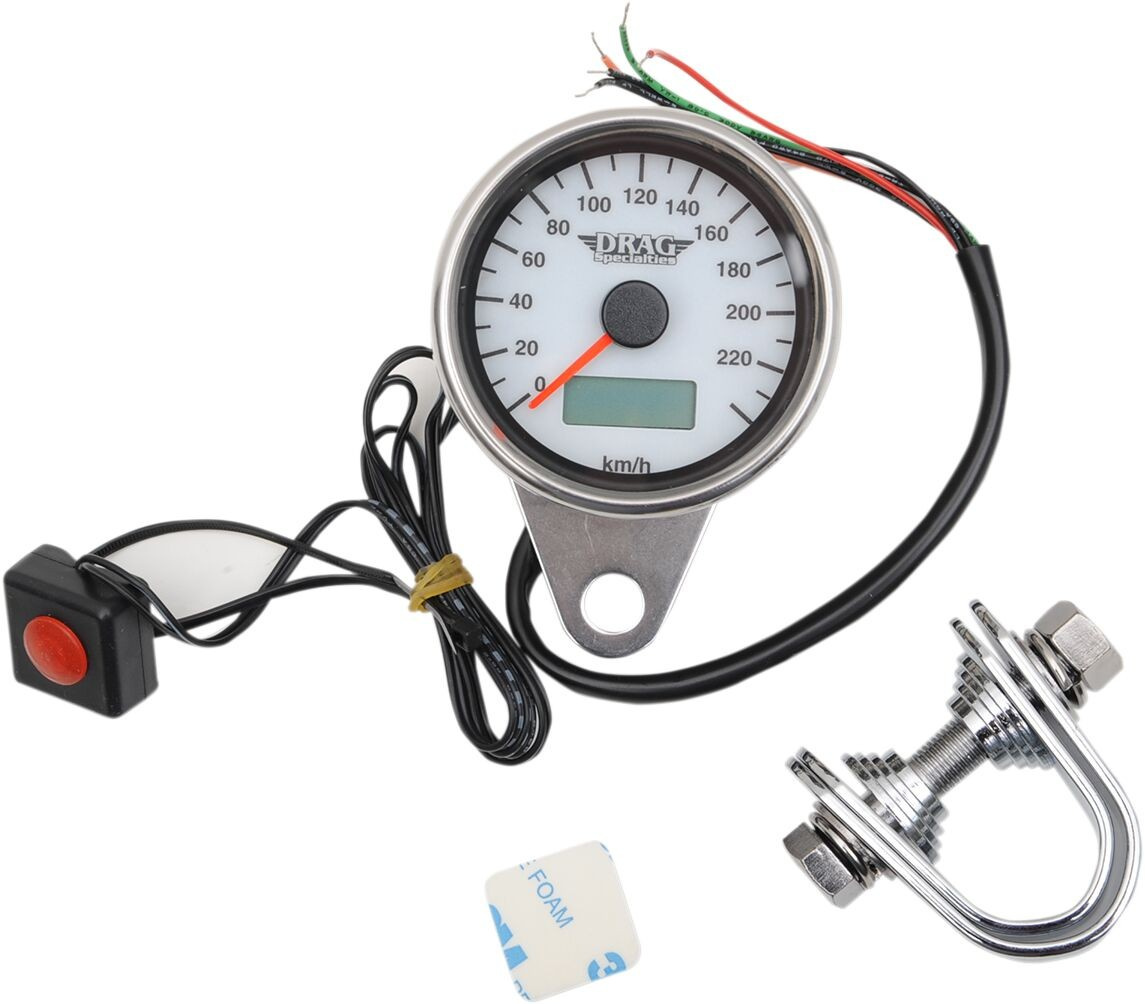 Drag Specialties 220 Km/H White Face Programmable Mini Electronic Spee
