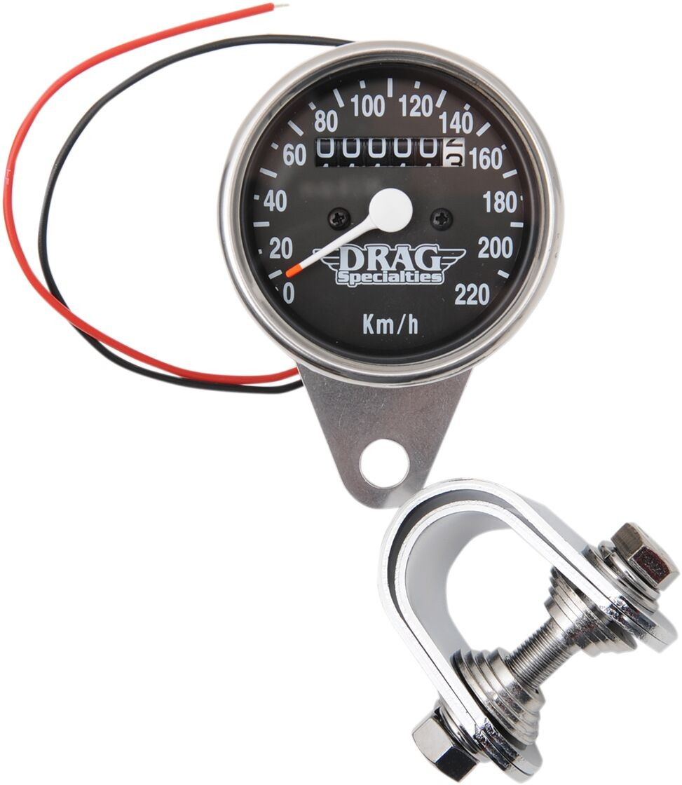 Drag Specialties Chrome Mini Mechanical Speedometer Speedo 2:1 Chr/Blk