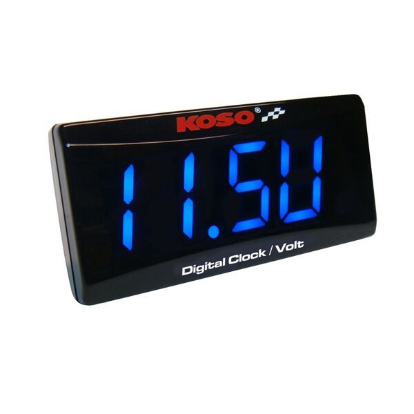 Koso North America Clock & Volt Meter Super Slim Blue Light Clock & Vo