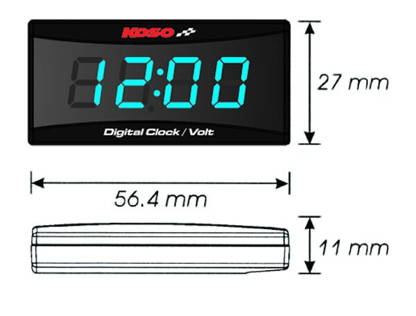 Koso North America Clock & Volt Meter Super Slim Blue Light Clock & Vo