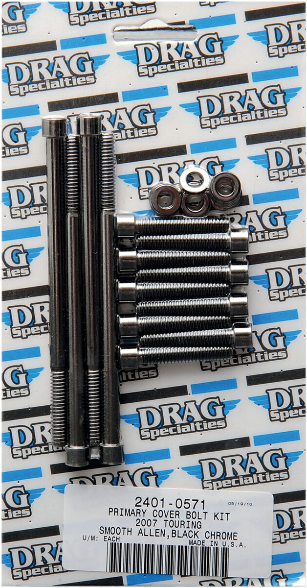 Drag Specialties Black Chrome Socket-Head Primary Cover Bolt Kit Smoot