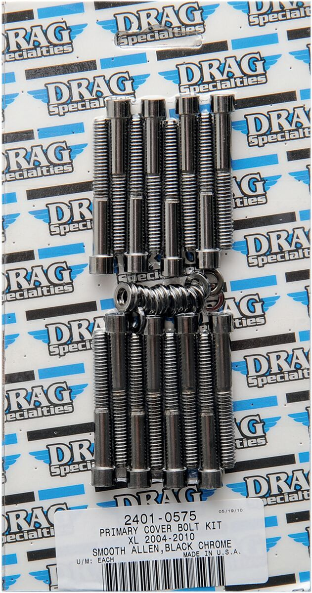 Drag Specialties Black Chrome Socket-Head Primary Cover Bolt Kit Smoot
