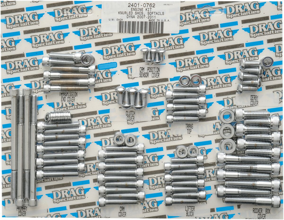 Drag Specialties Chrome Socket-Head Motor Bolt Kit Knurled Bolt Kt Mtr