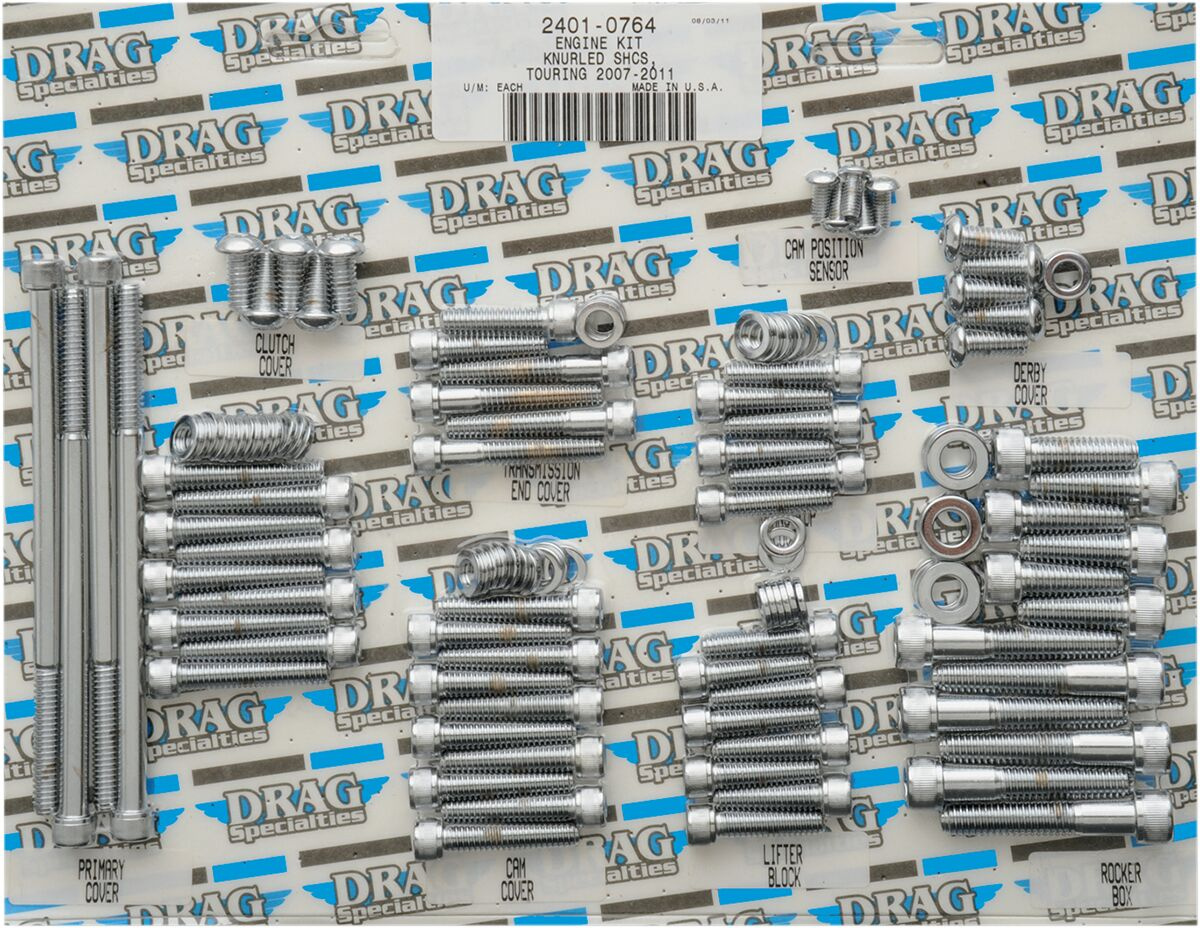 Drag Specialties Chrome Socket-Head Motor Bolt Kit Knurled Bolt Kt Mtr
