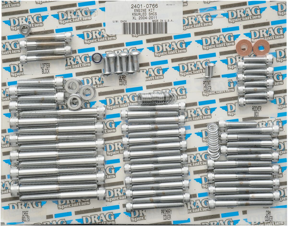 Drag Specialties Chrome Socket-Head Motor Bolt Kit Knurled Bolt Kt Mtr