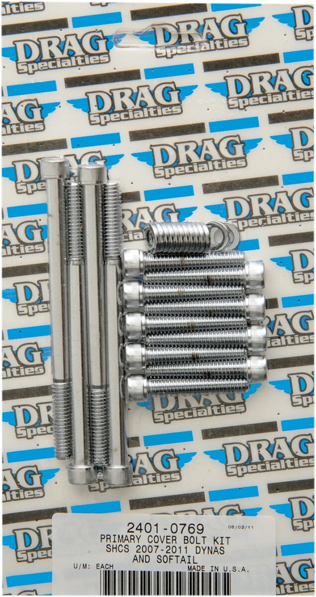 Drag Specialties Chrome Socket-Head Primary Cover Bolt Kit Knurled Bol