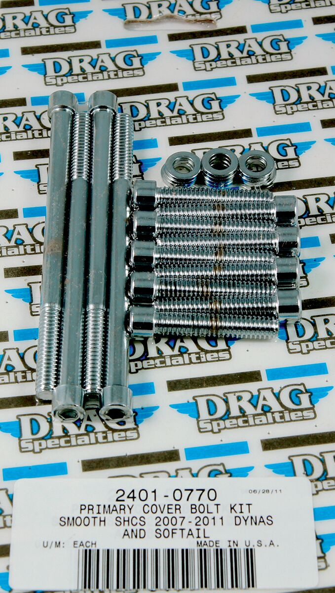 Drag Specialties Chrome Socket-Head Primary Cover Bolt Kit Smooth Bolt