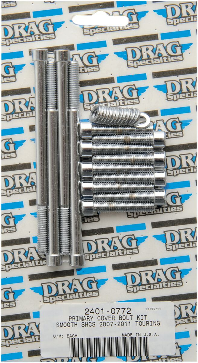 Drag Specialties Chrome Socket-Head Primary Cover Bolt Kit Smooth Bolt