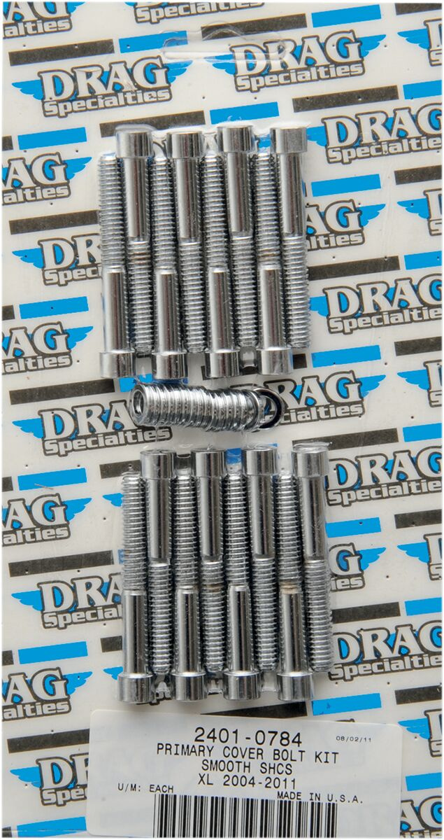 Drag Specialties Chrome Socket-Head Primary Cover Bolt Kit Smooth Bolt