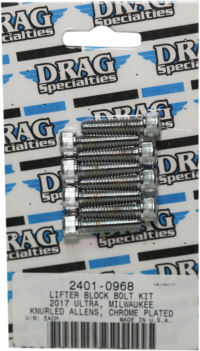 Drag Specialties Bolt Kit M8 Lifter Block Knurled Allen Head Chrome Bo