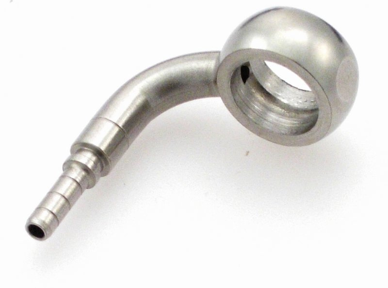 Slanganslutning, 90 grader, banjo 12mm f�r pressning, rostfri