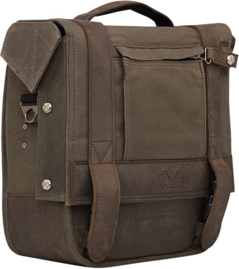Burly Brand Backpack Dark Oak Wet Waxed Saddlebag Waxed Cotton