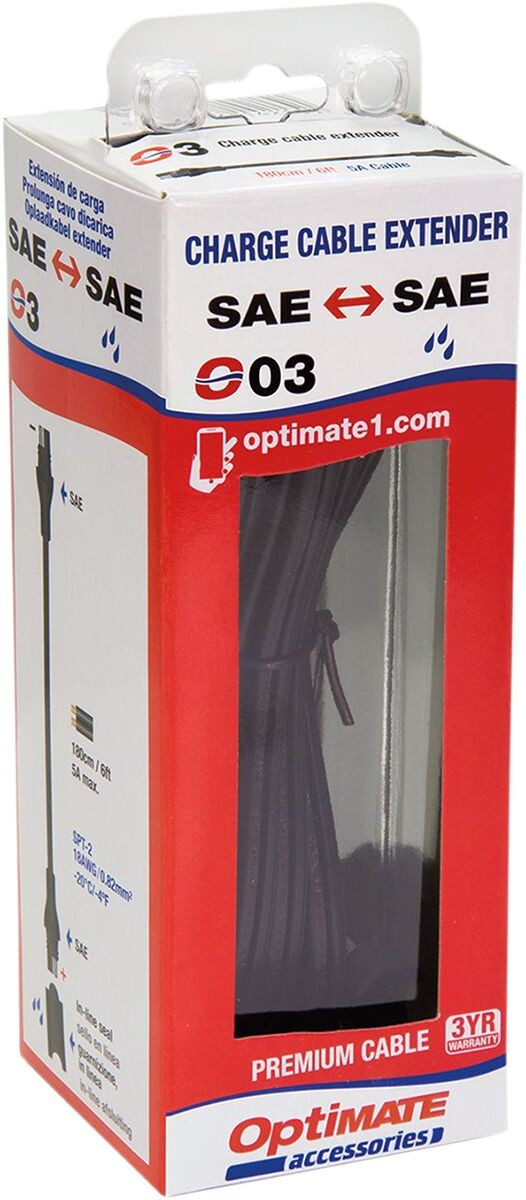 Tecmate Charge Cable Extender Black Charger Cord Ext 6' O3
