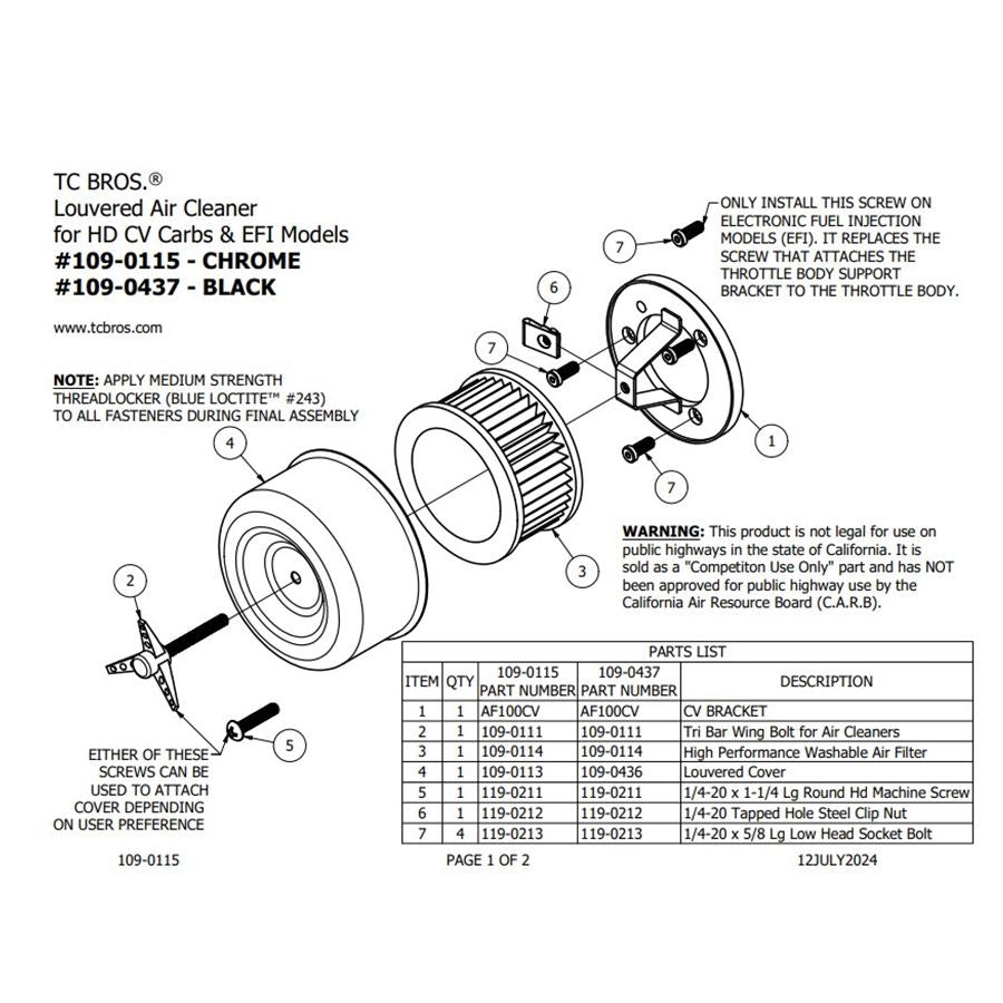 TC Bros Luftrenare Svart Louvered (CV / EFI)
