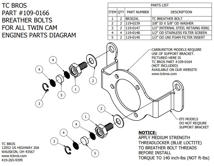 TC Bros Breather Bolts Black (Twin-Cam)