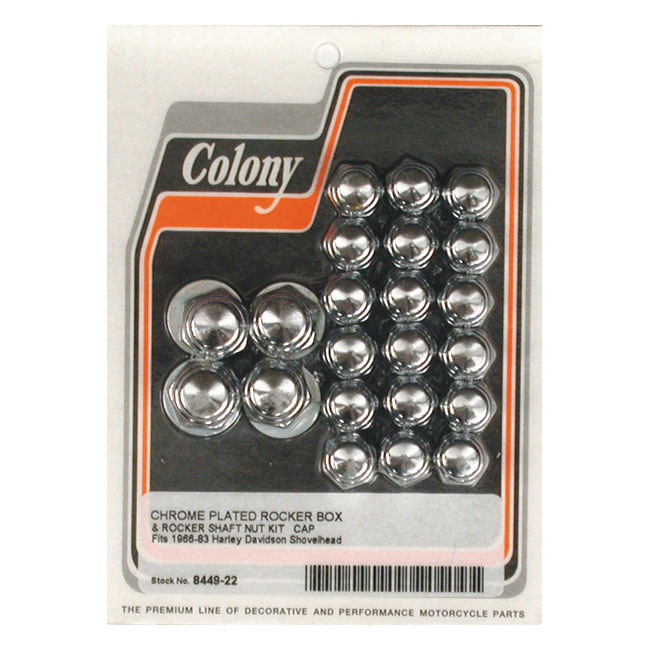 Colony, Shovel rocker box top nut kit. Chrome, Cap style 66-84 Shovelh