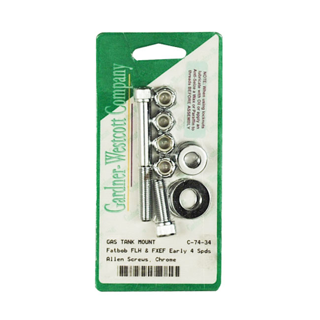 Gas tank mount kit. Allen head. Chrome 37-84 4-speed FL, FX with Fat B