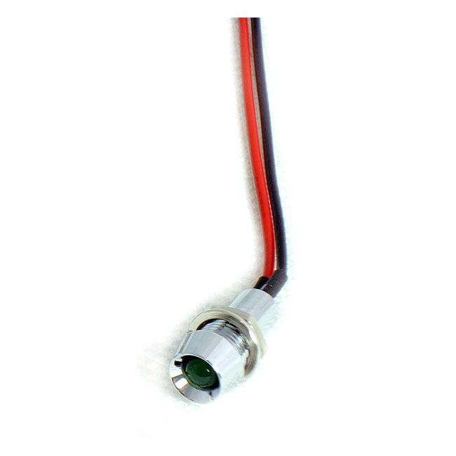 Custom LED indicator light. 1/4, green 12V custom applications Chrome