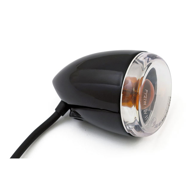 Late-style turn signal assembly. Front. Gloss black  - Front use, with