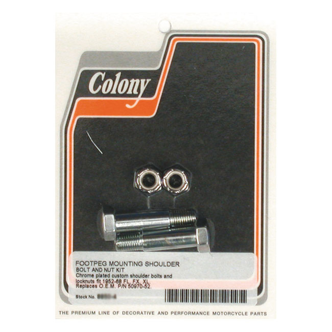 Colony, foot peg mount kit. Chrome 52-68 Big Twin, 57-68 XL Sportster