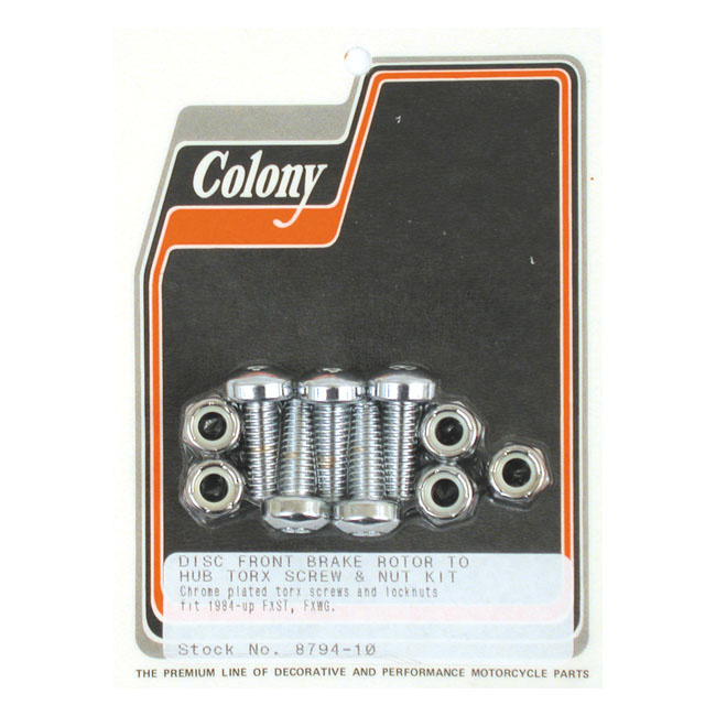 Colony, brake rotor bolt & nut kit. Flat torx 82-85 FLT/Touring, 84-25