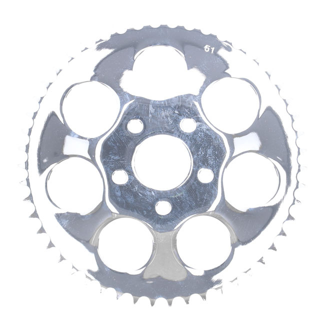 REAR SPROCKET, CHROME. 51T 73-85 4-speed Big Twin, 79-81 XL Sportster