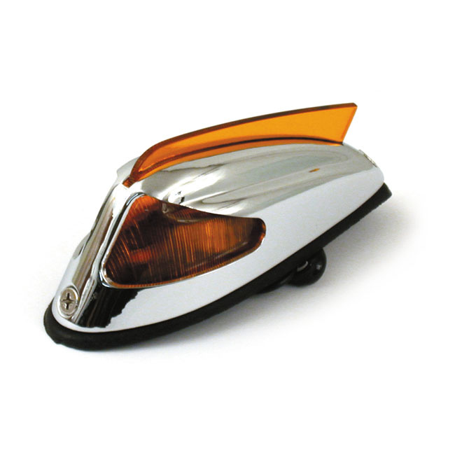 50-57 Style Front Fender Light. Chrome, Amber Lens Universal