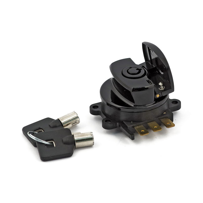 96-Up Ignition Switch, Side Hinge Type. Black 96-10 Softail, 93-11 Fxd