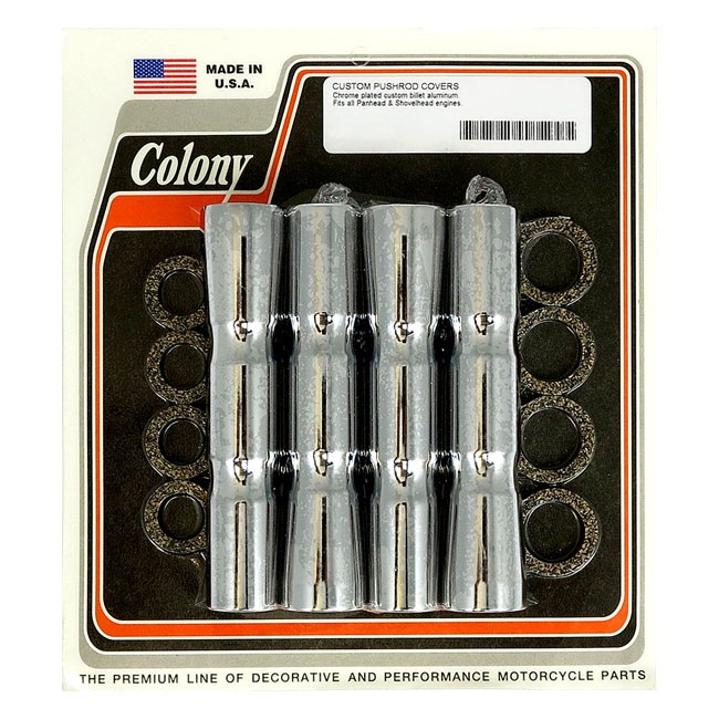 Colony, B.T. Ribbed Lower Pushrod Cover Set. Chrome 48-65 Panhead, 66-