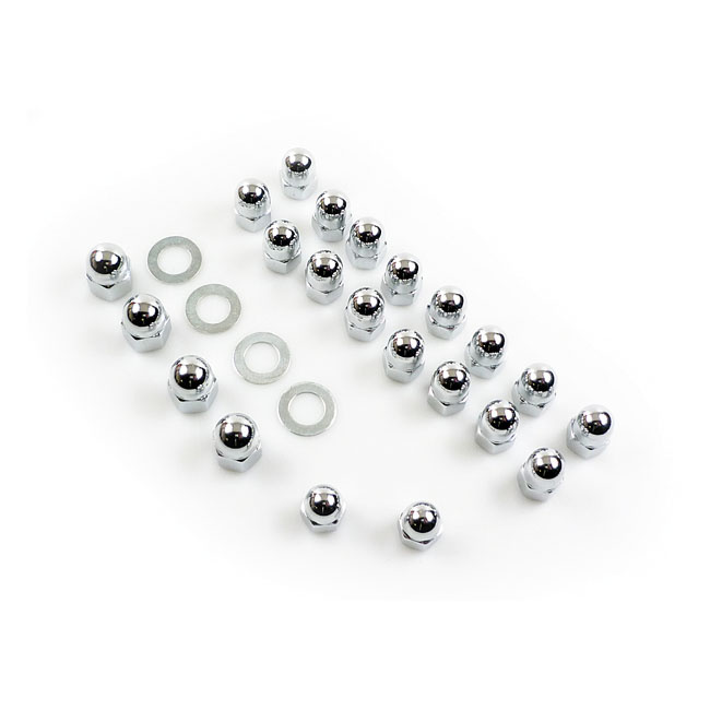 Colony, Shovel Rocker Box Top Nut Kit. Chrome, Acorn 66-84 Shovelhead