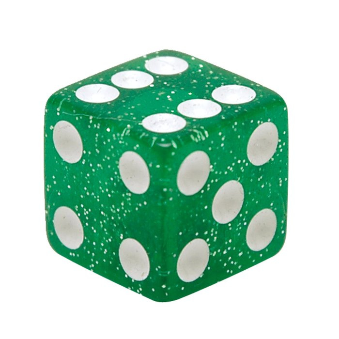 TRIK TOPZ, VALVE STEM CAPS Universal Dice, green glitter