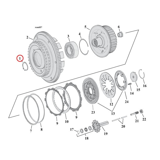 Retaining ring, clutch bearing 90-24 Big Twin 37904-90