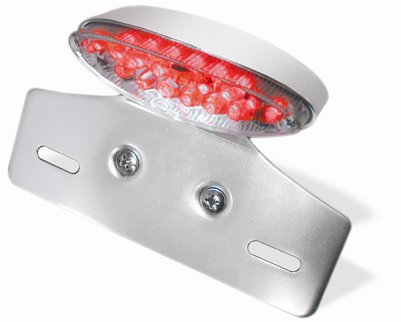 Cateye baklampa m. kromat hus,f�ste nr.pl�t, LED 20/5, 105x30mm, E-m�r