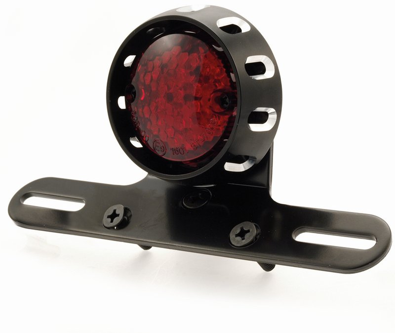 Retro baklampa 70mm, svart f�ste/svart hus/r�tt glas LED 12V, E-m�rkt