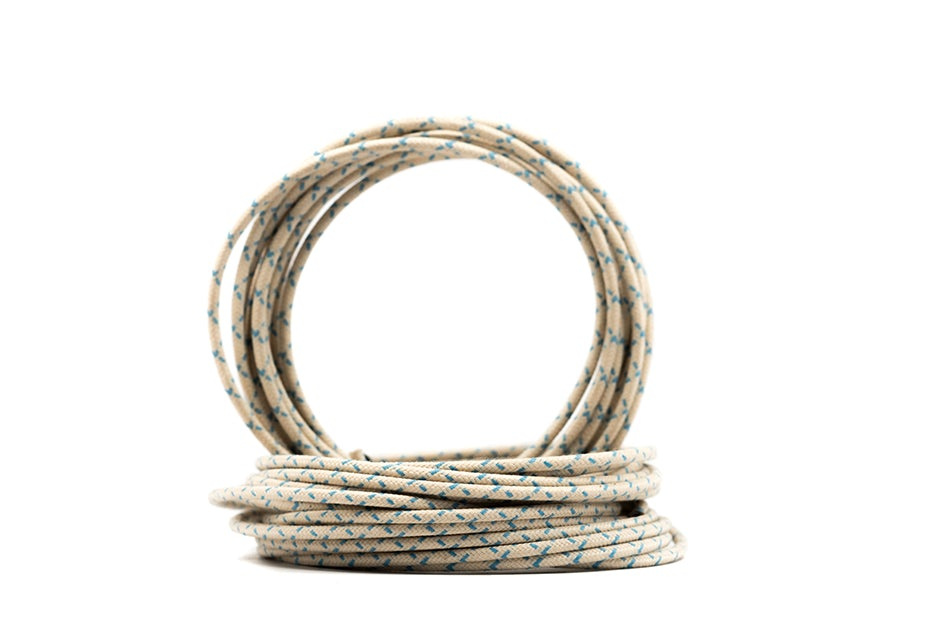 Vintage Cloth Covered 16g Electrical Wire - White W/ Blue Tracer