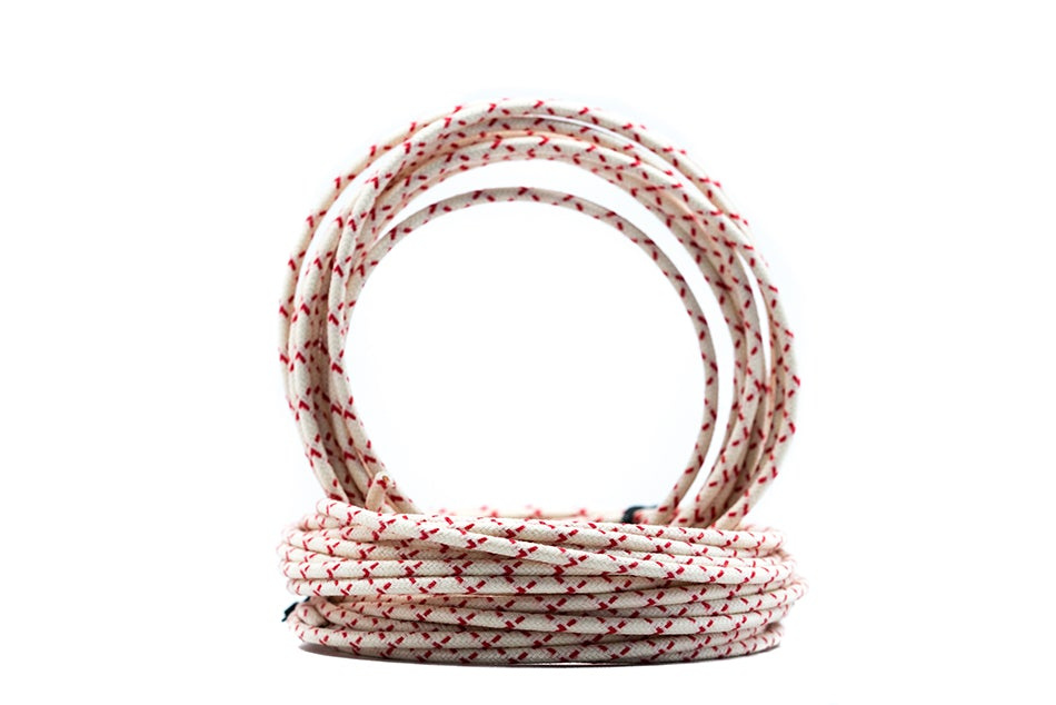 Vintage Cloth Covered 16g Electrical Wire - White W/ Red Tracer