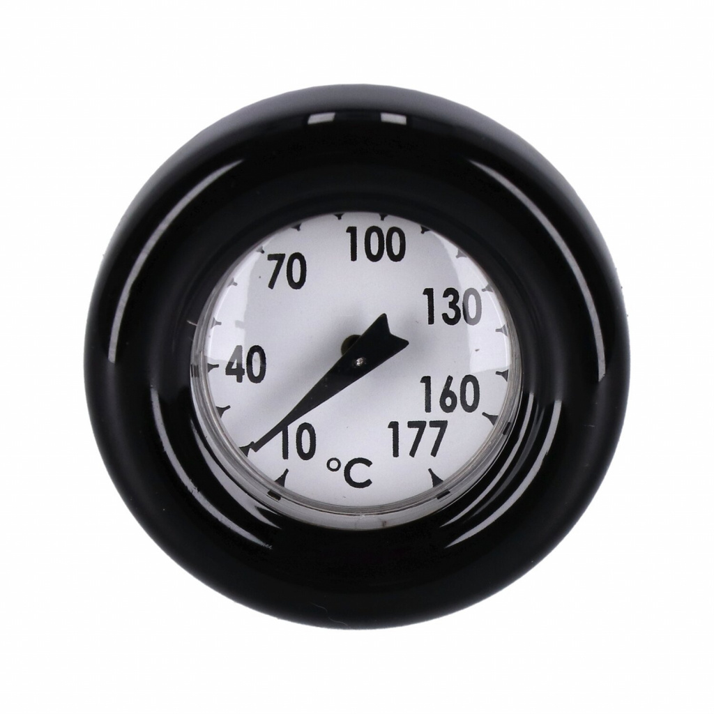 Oil tank dipstick with temperature gauge. Black w/white face