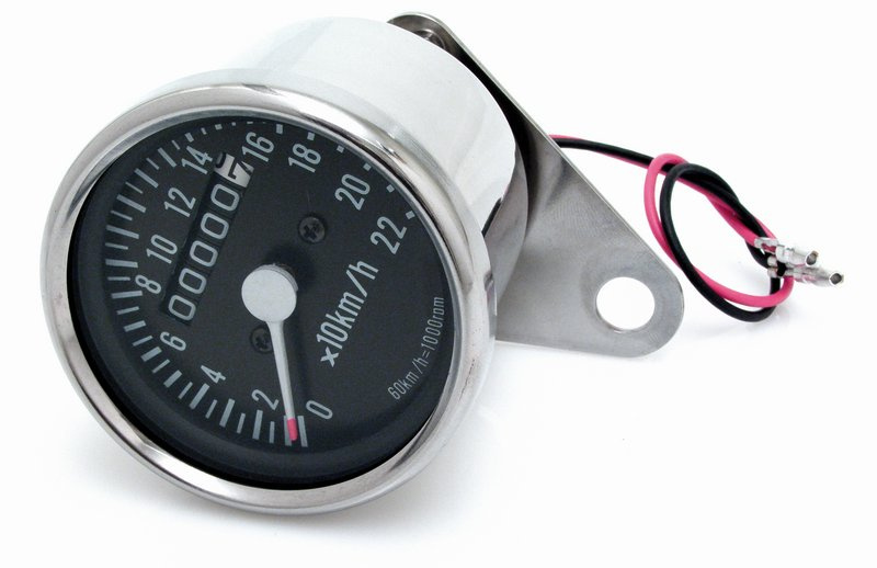Midi speedometer 1:1, 60mm diameter, chrome housing/black face