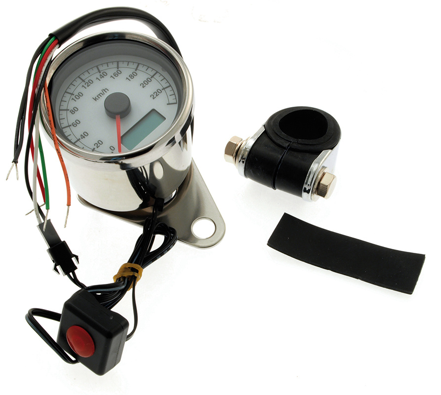 Midi hastighetsm�tare, elektronisk KM/H, 60mm,rostfr. hus, vit tavla