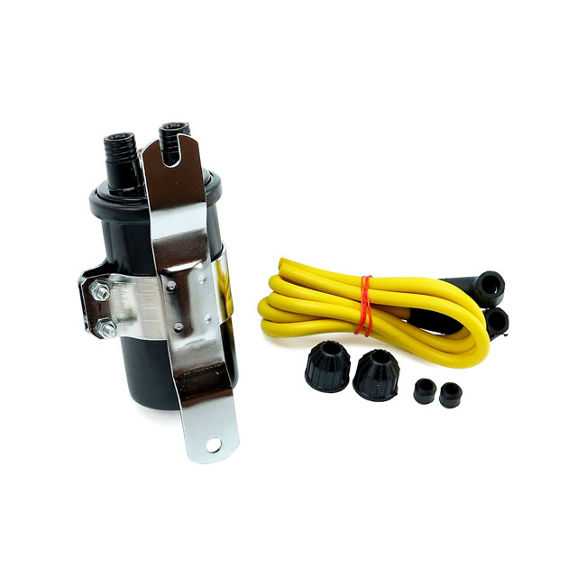 Round Custom Ignition Coil Kit, 6V. Black Points Style Ignition In Cus