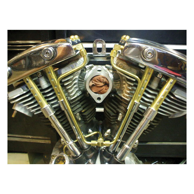 Paughco, 'Old Stf' Dual Rocker Box Oil Lines. Brass 66-84 Shovelhead