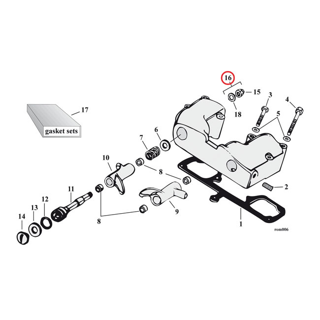 Rocker Shaft End Nut Set, Red Plastic Inserts 66-84 Shovelhead, 57-85