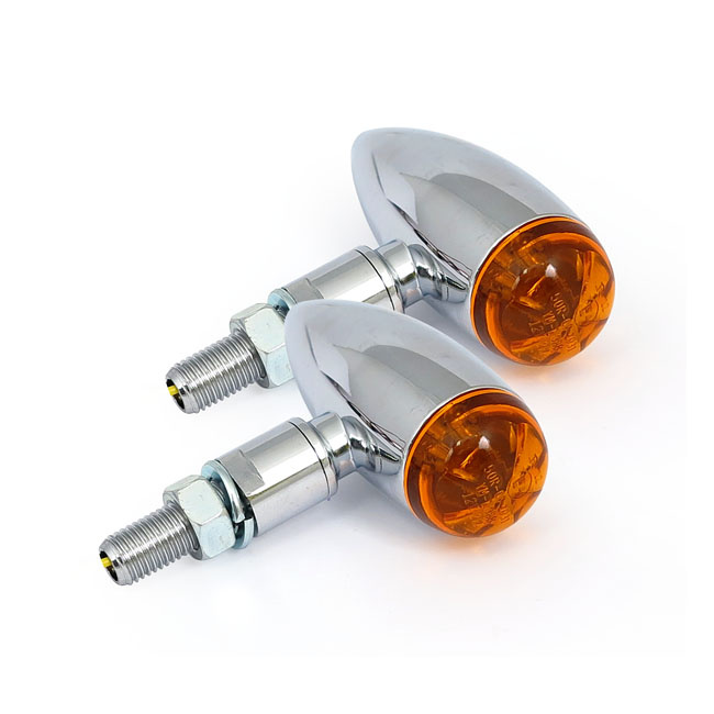 MICRO BULLET LED TURN SIGNALS, CHROME  Amber lens, ECE approved