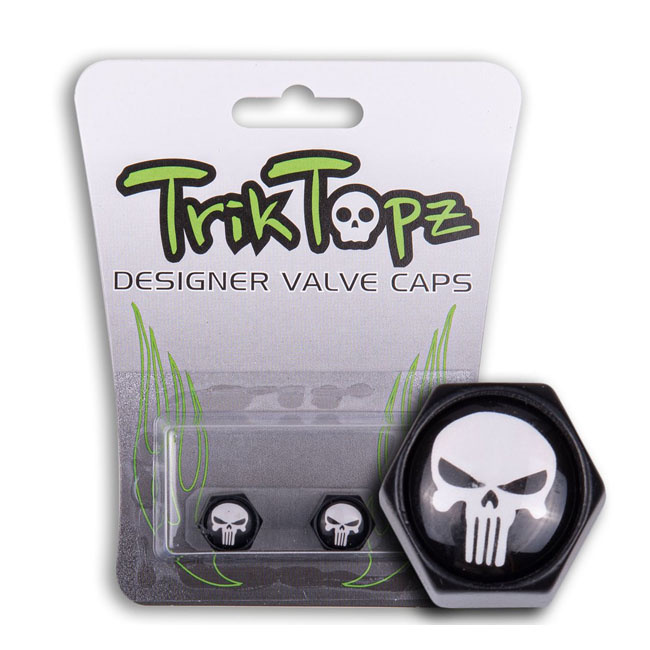 Trik Topz, Block Skull Valve Caps. Black/White Universal