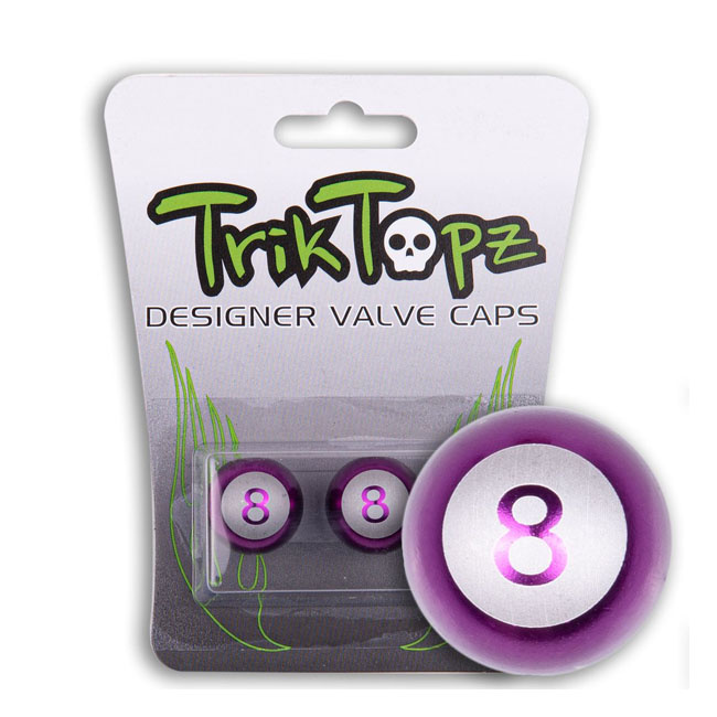 Trik Topz, Eight Ball Valve Caps. Purple Universal Valve Stem Caps For