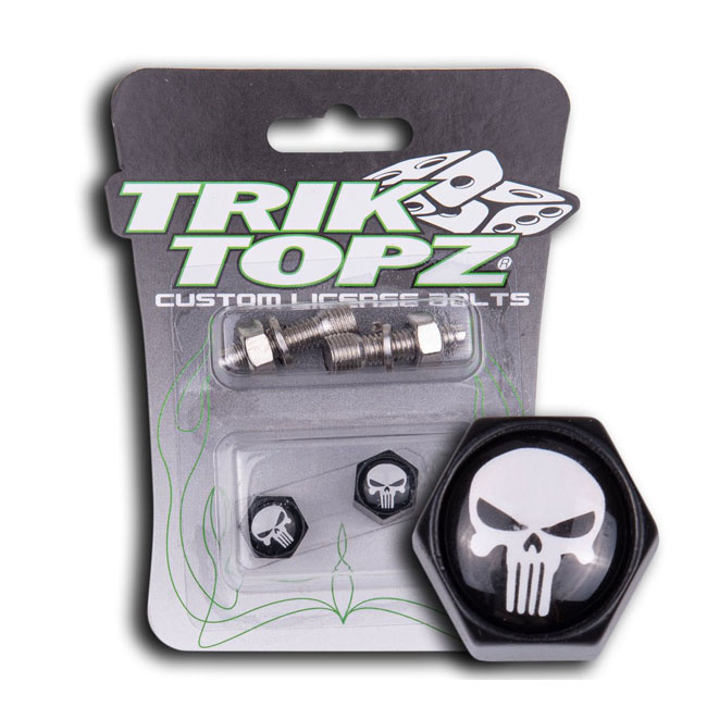 Trik Topz, Block Skull License Plate Mounts. Black Universal