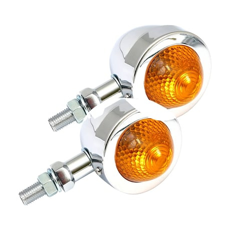 Bullet turn signals, pointed lens. Chrome Universal Amber lens. Includ