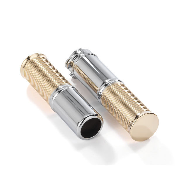Kustom Tech, Fl Handlebar Grip Set. Polished Alu/Brass 74-21 H-D With